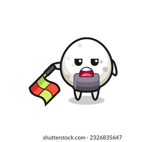 onigiri character as line judge hold the flag down at a 45 degree angle , cute style design for t shirt, sticker, logo element