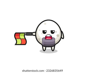 onigiri character as line judge hold the flag straight horizontally , cute style design for t shirt, sticker, logo element