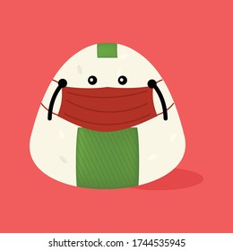 Onigiri character using mask. vector illustration