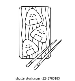 Onigiri doodle. Japanese food in sketch style. Asian cuisine. Hand drawn vector illustration isolated on white background