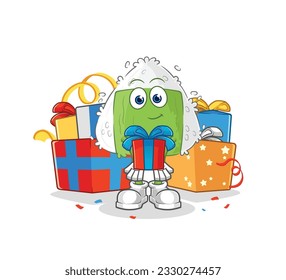 the onigiri give gifts mascot. cartoon vector