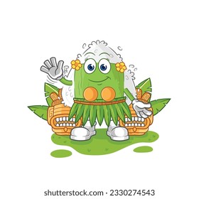 the onigiri hawaiian waving character. cartoon mascot vector