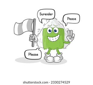 the onigiri hold surrender flag mascot. cartoon vector