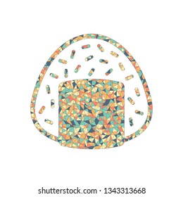 Onigiri icon, japanese food. Colored mosaic with polygons