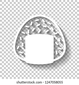 Onigiri icon, japanese food. White icon with shadow on transparent background