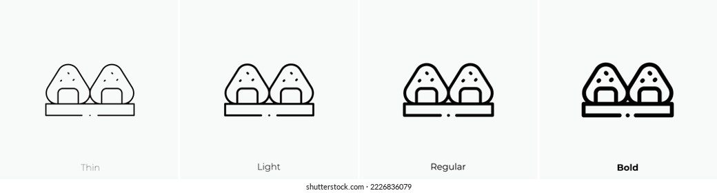 icono de onigiri. Diseño delgado, ligero y audaz aislado en un fondo blanco