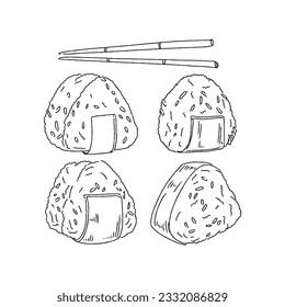 onigiri japanase food hand drawn doodle illustrations vector set