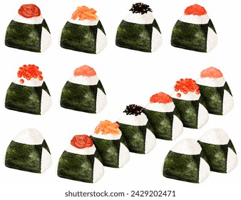 
Onigiri Japanese food pickled plums salmon kelp salmon roe cod roe seaweed 