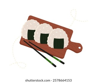 Onigiri, Japanese rice ball. Japanese dish made of rice and nori. Asian food. Vector illustration