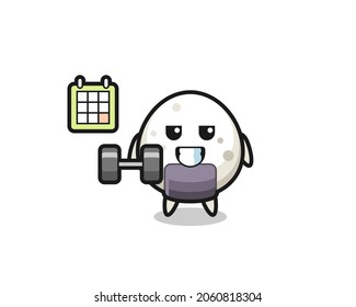 onigiri mascot cartoon doing fitness with dumbbell , cute style design for t shirt, sticker, logo element