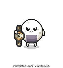 onigiri mascot character as a MMA fighter with the champion belt , cute style design for t shirt, sticker, logo element
