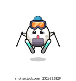onigiri mascot character as a ski player , cute style design for t shirt, sticker, logo element