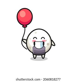 onigiri mascot illustration is playing balloon , cute style design for t shirt, sticker, logo element