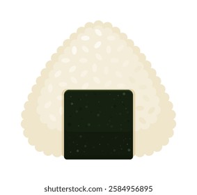 Onigiri (omusubi, nigirimeshi, お握, 御握) rice ball with a strip of nori seaweed. Traditional Asian food, Japanese cuisine, bento, snack concept. Flat vector illustration isolated on white background