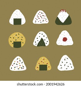 Onigiri pattern, vector collection of rice balls, Japanese food rice ball