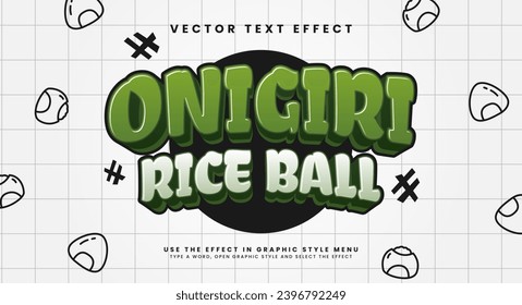 Onigiri rice ball editable text style effect. Vector text effect with Asian style food.