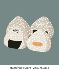 bolas de arroz onigiri. Vetor de alimentos japonês 