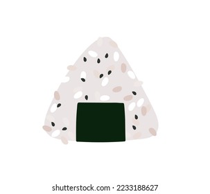 Onigiri. Rice triangle with nori seaweed. Fresh food isolated on white background. Traditional japanese food. Gourmet snack from Japan cuisine. Vector flat illustration For menu, recipe, restaurant.