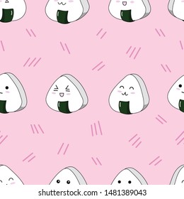 onigiri seamless pattern. cute onigiri on pink background.