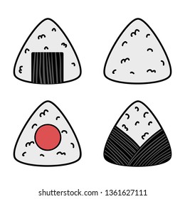 Onigiri set on white background. Japanese rice balls with nori seaweed. Vector illustration.
