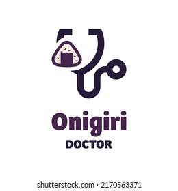 Onigiri and stethoscope logo in modern style. on a white background, Concept medical logo