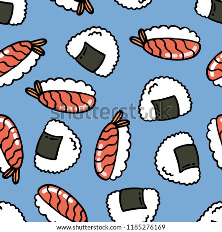 onigiri and sushi seamless doodle pattern