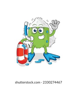 the onigiri swimmer with buoy mascot. cartoon vector