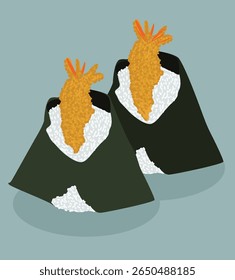 onigiri e tempura. Tenmusu.Tenmusu é uma bola de arroz feita com tempura de camarão