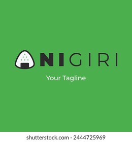 Onigiri Typography Letter Logo Design Illustration Template. Onigiri Brand Design. Green color logo design. food logo. onigiri food and beverages brand identity