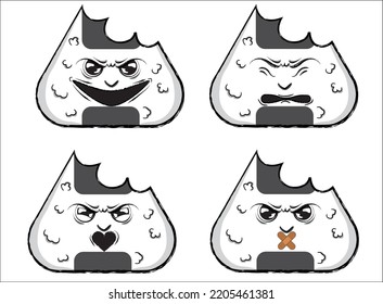 Onigiri in various forms through angry pattern faces