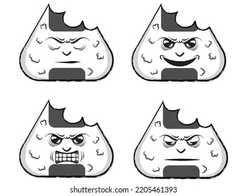 Onigiri in various forms through angry pattern faces