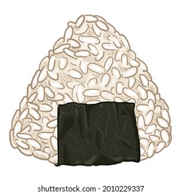 Onigiri. Vector Cartoon Illustration of Japanese Rice Ball with Nori Sheet.