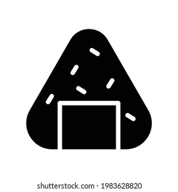 Onigiri Vector Icon in Glyph Style. or rice ball, is a Japanese food made from white rice formed into triangular or cylindrical shapes and often wrapped in nori seaweed. Vector illustration icon.