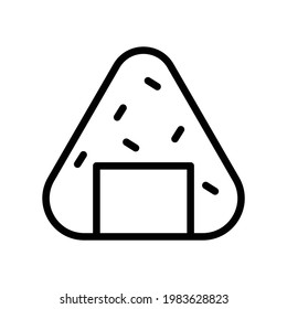 Onigiri Vector Icon in Outline Style. or rice ball, is a Japanese food made from white rice formed into triangular or cylindrical shapes and often wrapped in nori seaweed. Vector illustration icon.