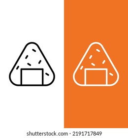 Onigiri Vector Icon in Outline Style. or rice ball, is a Japanese food made from white rice formed into triangular or cylindrical shapes and often wrapped in nori seaweed. Vector illustration icon.