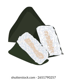 onigiri vector illustration. onigiri illustration with topping seaweed. 
