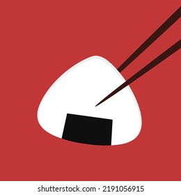 Onigiri vector. Onigiri on red background. Onigiri logo design.