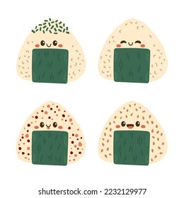 Onigiri vector. Onigiri set on white background. Onigiri mascot.