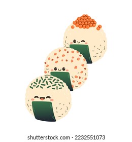 Vector de onigiri. Onigiri ambientado en un fondo blanco. Mascota de Onigiri.