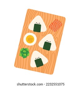 Vector de onigiri. Onigiri ambientado en un fondo blanco. Mascota de Onigiri.