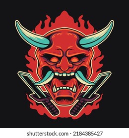 Onimask Fire Swords Vector Illustration