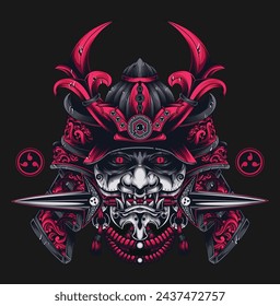 Onimask Samurai Devil: Designing a Logo, Mascot, Sticker, T-Shirt, and Tattoo Illustration Vector