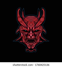 Onimusha Head Face Red Vector Illustration 