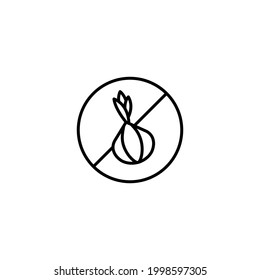 Onion ban, onion prohibited  simple thin line icon vector illustration