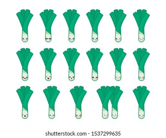 Onion batun cute kawaii mascot. Set kawaii food faces expressions smile emoticons. 