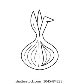 Onion bulb line icon isolated on white background. Vector line icon of half of onion bulb for infographic, website or app.