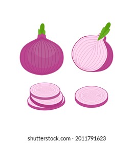 Bombilla de cebolla y rodaja. Ilustración vectorial vegetal