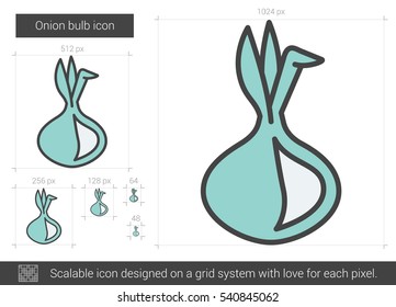 Icono de línea vectorial de la bombilla de cebolla aislado en fondo blanco. Icono de línea de la bombilla de cebolla para infografía, sitio web o aplicación. Icono escalable diseñado en un sistema de cuadrícula.