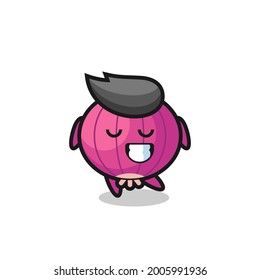 onion cartoon illustration with a shy expression , cute style design for t shirt, sticker, logo element