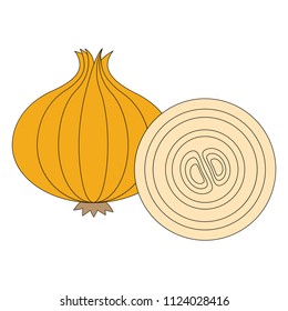 Onion cartoon. Outlined illustration with thin line black stroke